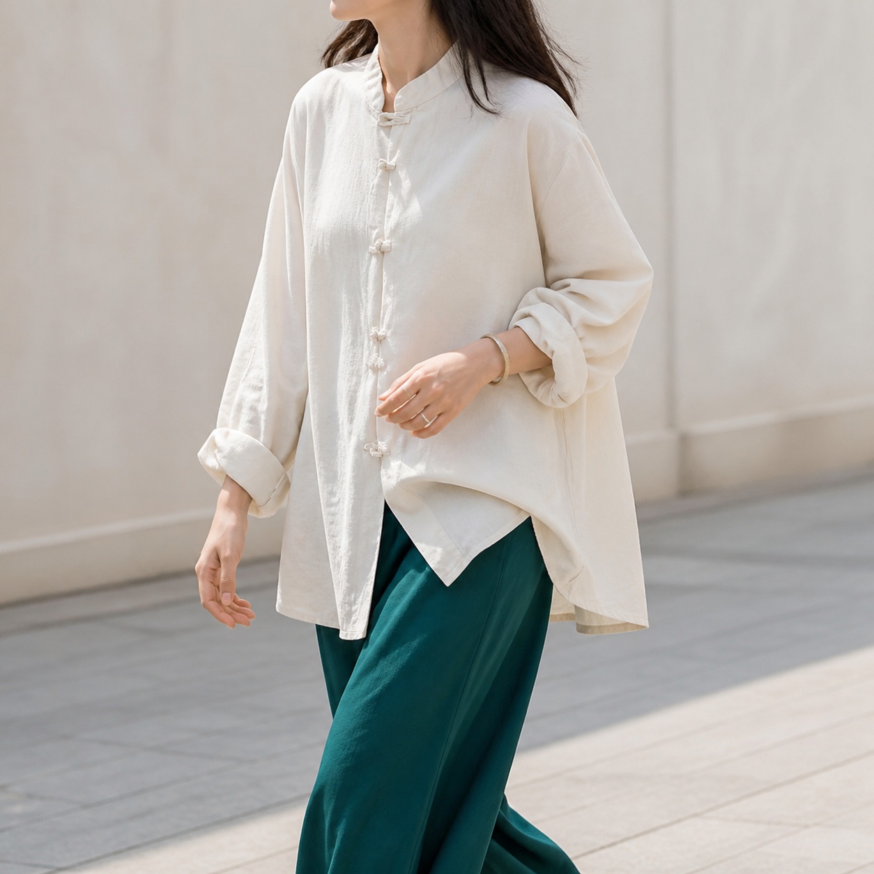 Shirts - Losvallend shirt met lange mouwen, opstaande