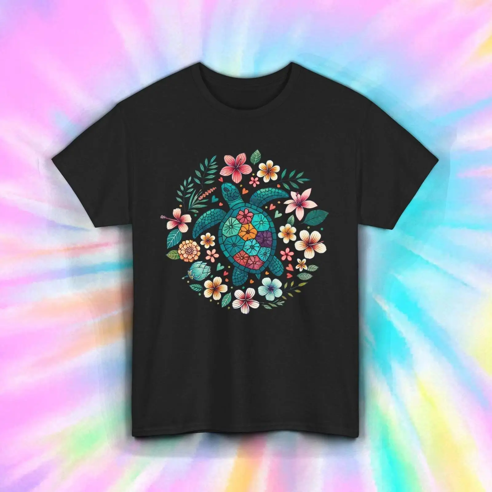 Vintage Hawaiian Floral Shirt - Bloemen Schildpad T-shirt Mandala Boho Beachy