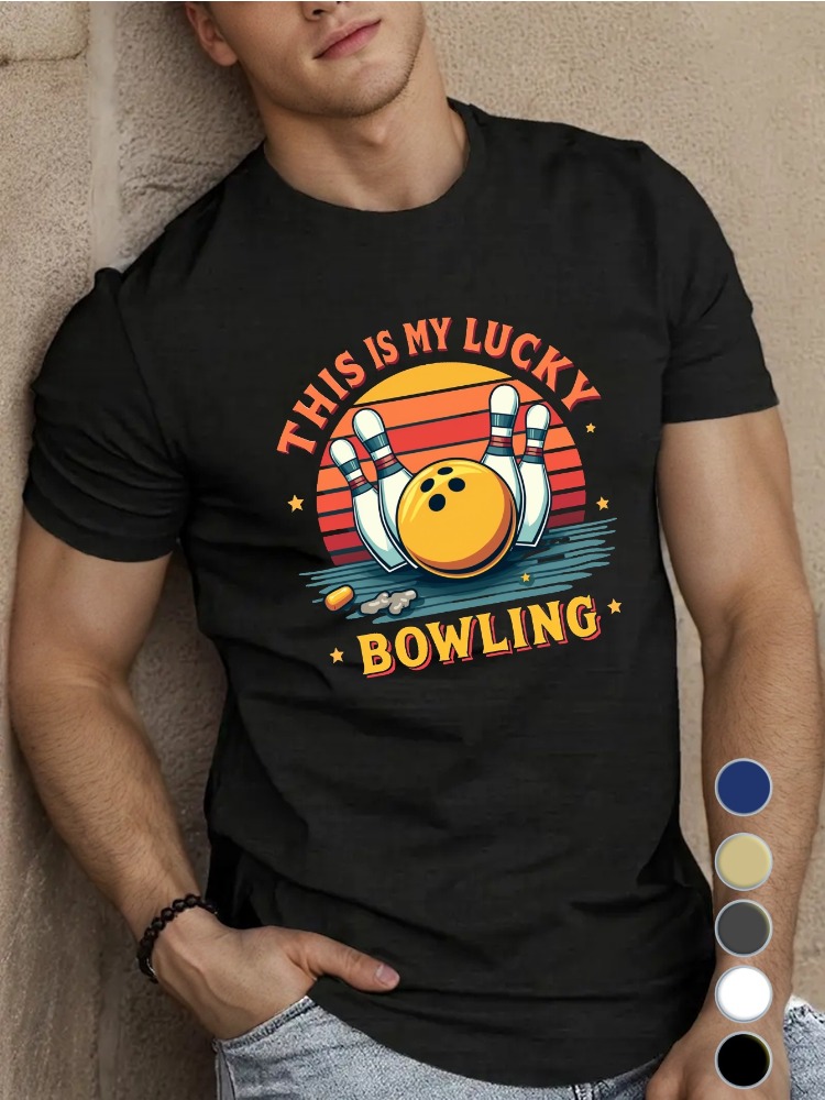 Short Sleeve Bowling Shirt Retro - Koningsblauw heren T-shirt met ronde hals