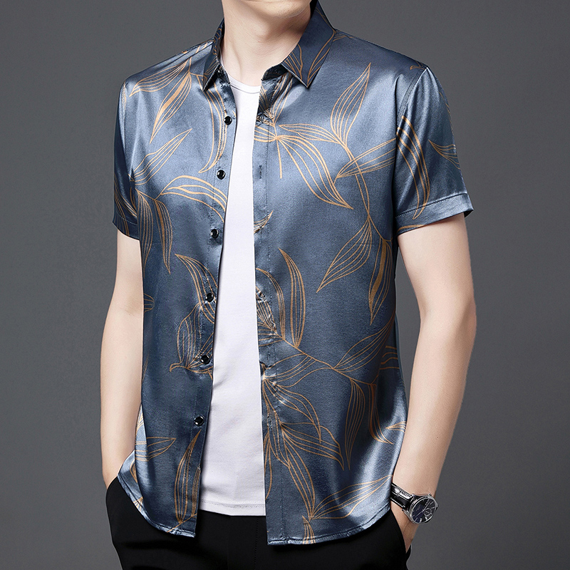 Mens Satin Silk Dress Shirt - Zomer 2022 Mannen Zijde Kleding Mode