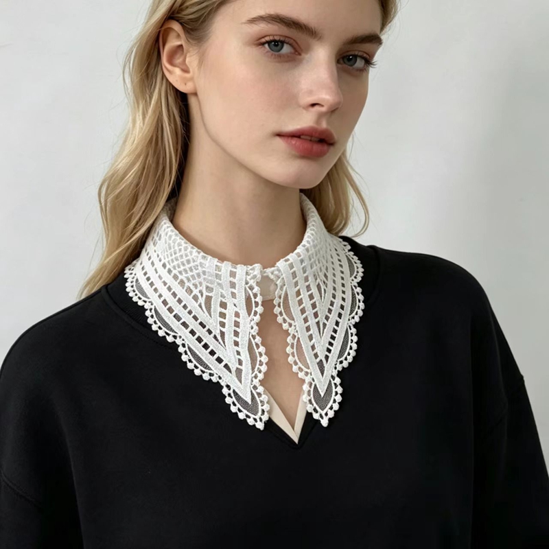 Shirts - Dames witte geruite valse kraag met