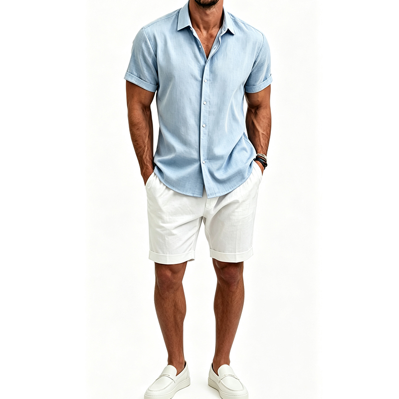 Mens Linen Shirt Long Sleeve - Herenshirtset van katoen en linnen, zomer,