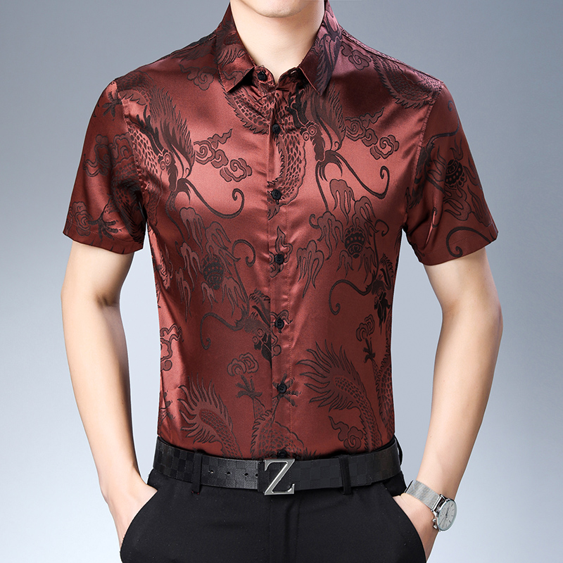 Mens Fashion Patroon Zijde Shi - Mens Satin Silk Dress Shirt recensie en prijs