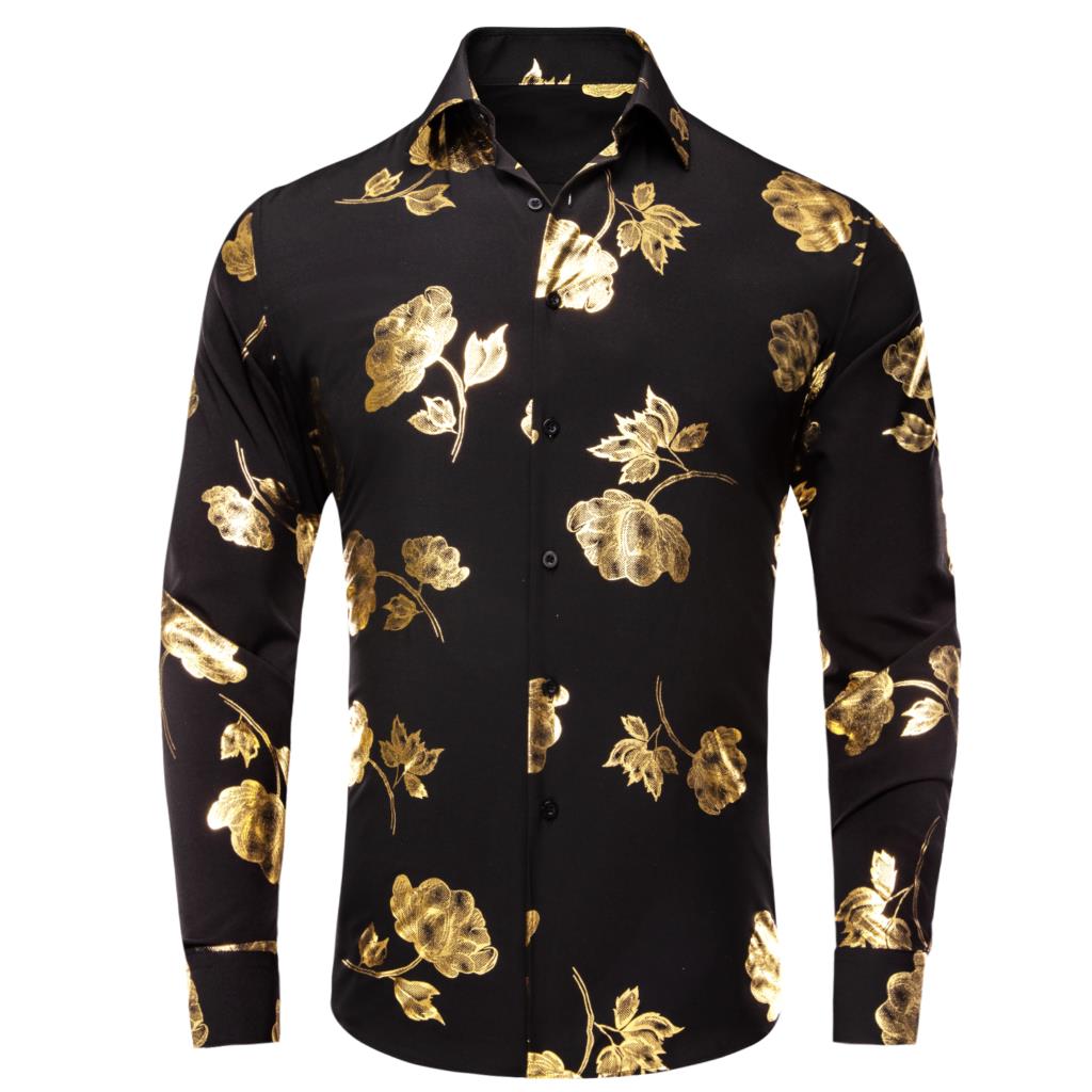 Hi-Tie Zwart Goud Zijden Heren - Mens Satin Silk Dress Shirt recensie en prijs