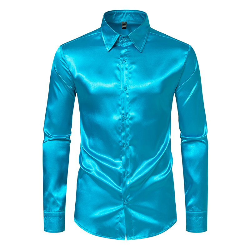 Heren zwart satijn luxe overhe - Mens Satin Silk Dress Shirt recensie en prijs