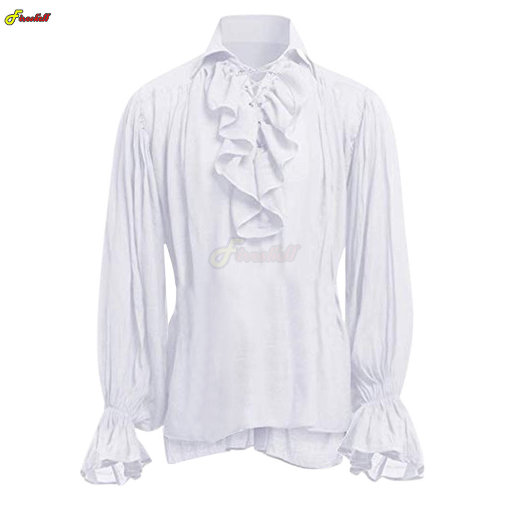 Mens Halloween Lace Up Piraat  - Medieval Gothic Lace Up Pirate Shirt recensie en prijs