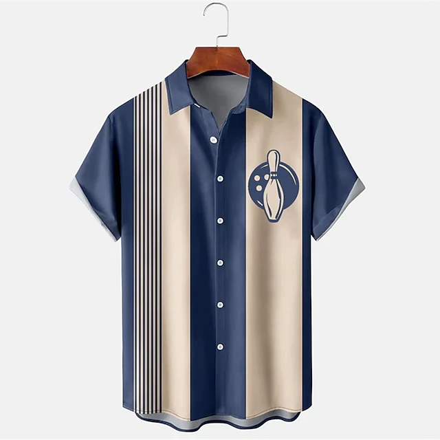 Heren gestreept bowlingpatroon - Short Sleeve Bowling Shirt Retro recensie en prijs