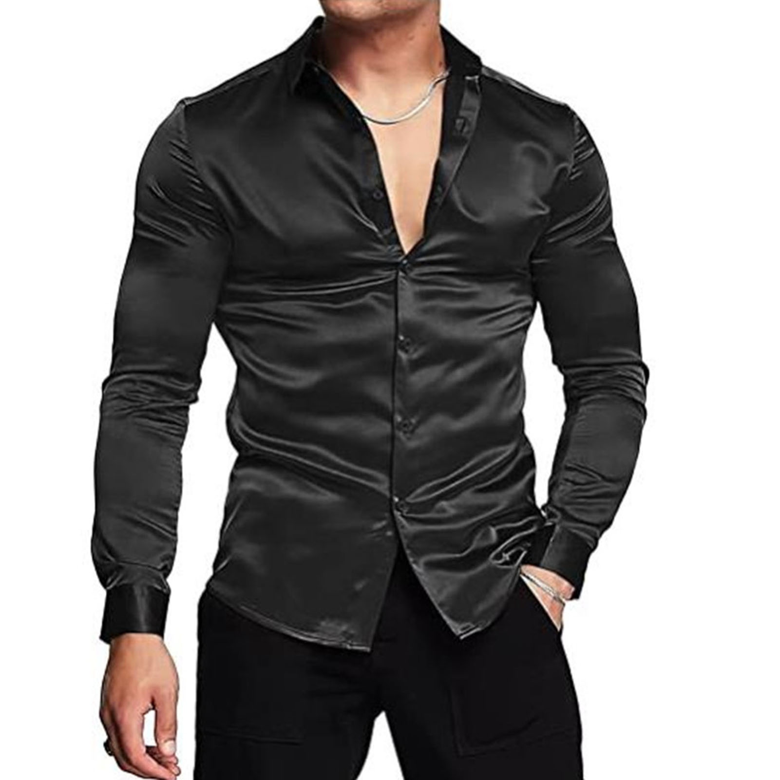 Lente Herfst Zijde Satijn Shir - Mens Satin Silk Dress Shirt recensie en prijs