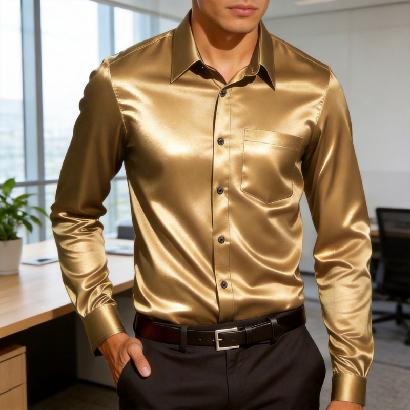 Heren overhemd van satijnachti - Mens Satin Silk Dress Shirt recensie en prijs