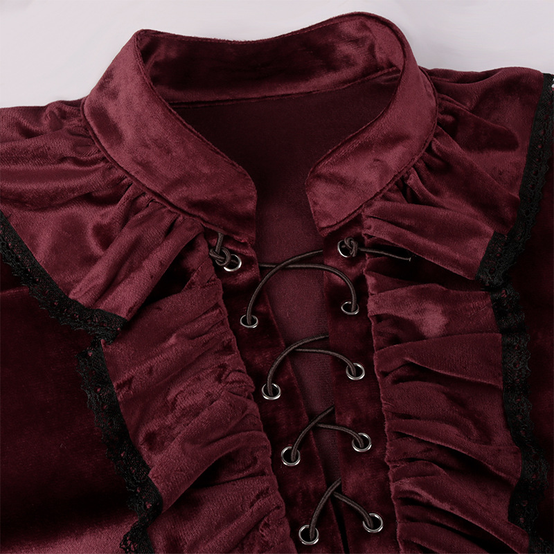 Red Lace Up Ruches Lantaarn Mo - Medieval Gothic Lace Up Pirate Shirt recensie en prijs