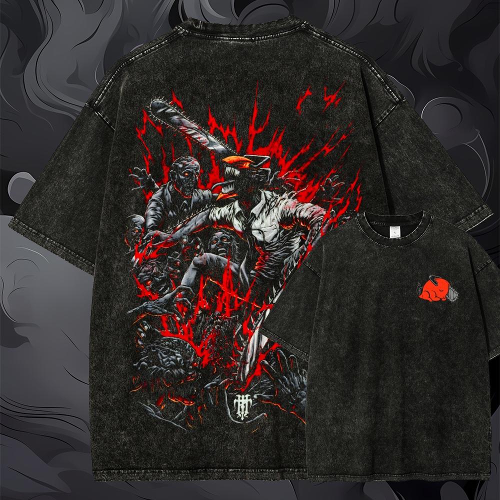 Oversized Chainsaw Man Grafisc - Acid Wash Vintage Graphic T Shirt recensie en prijs