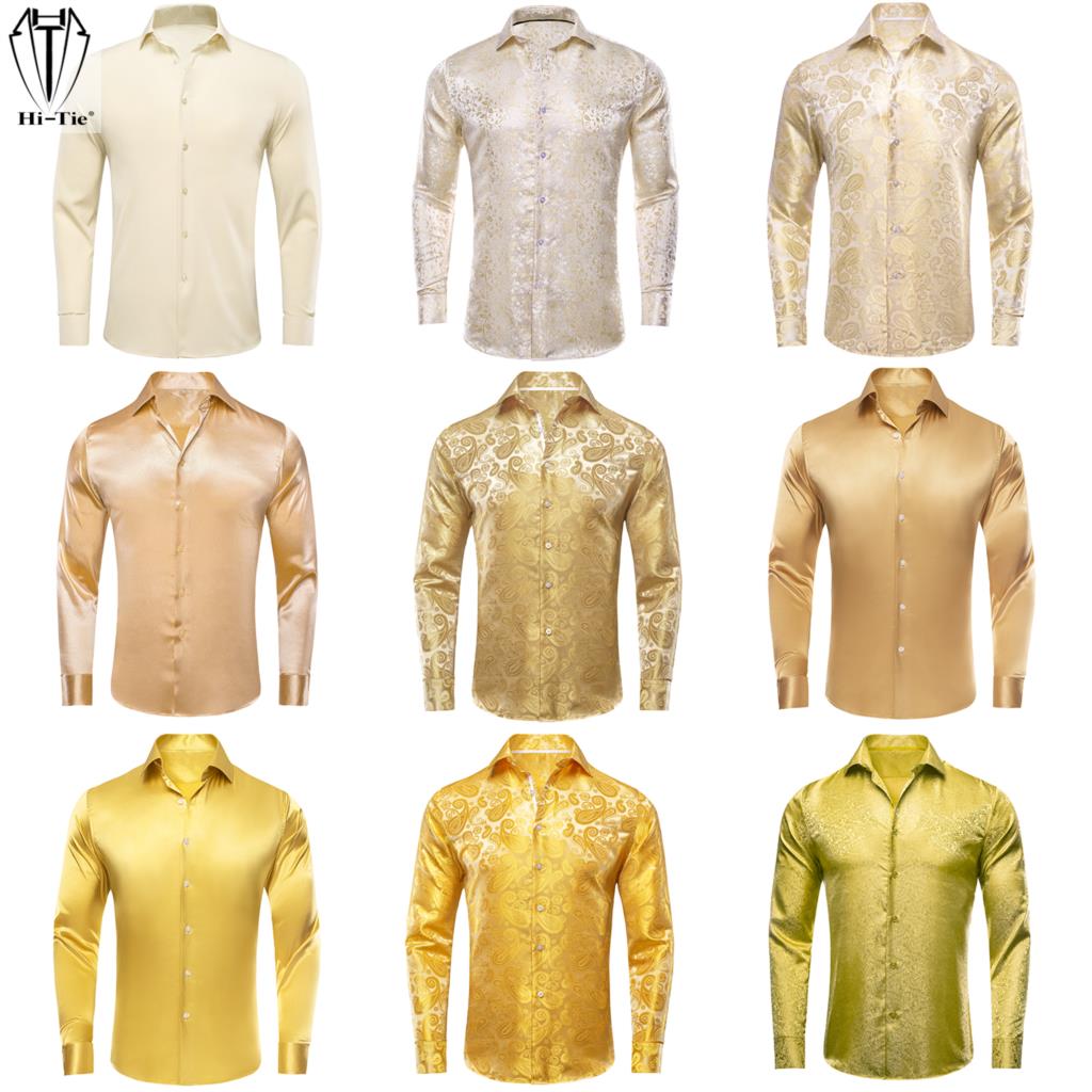 Hi-Tie Goud Beige Ivoor Champa - Mens Satin Silk Dress Shirt recensie en prijs
