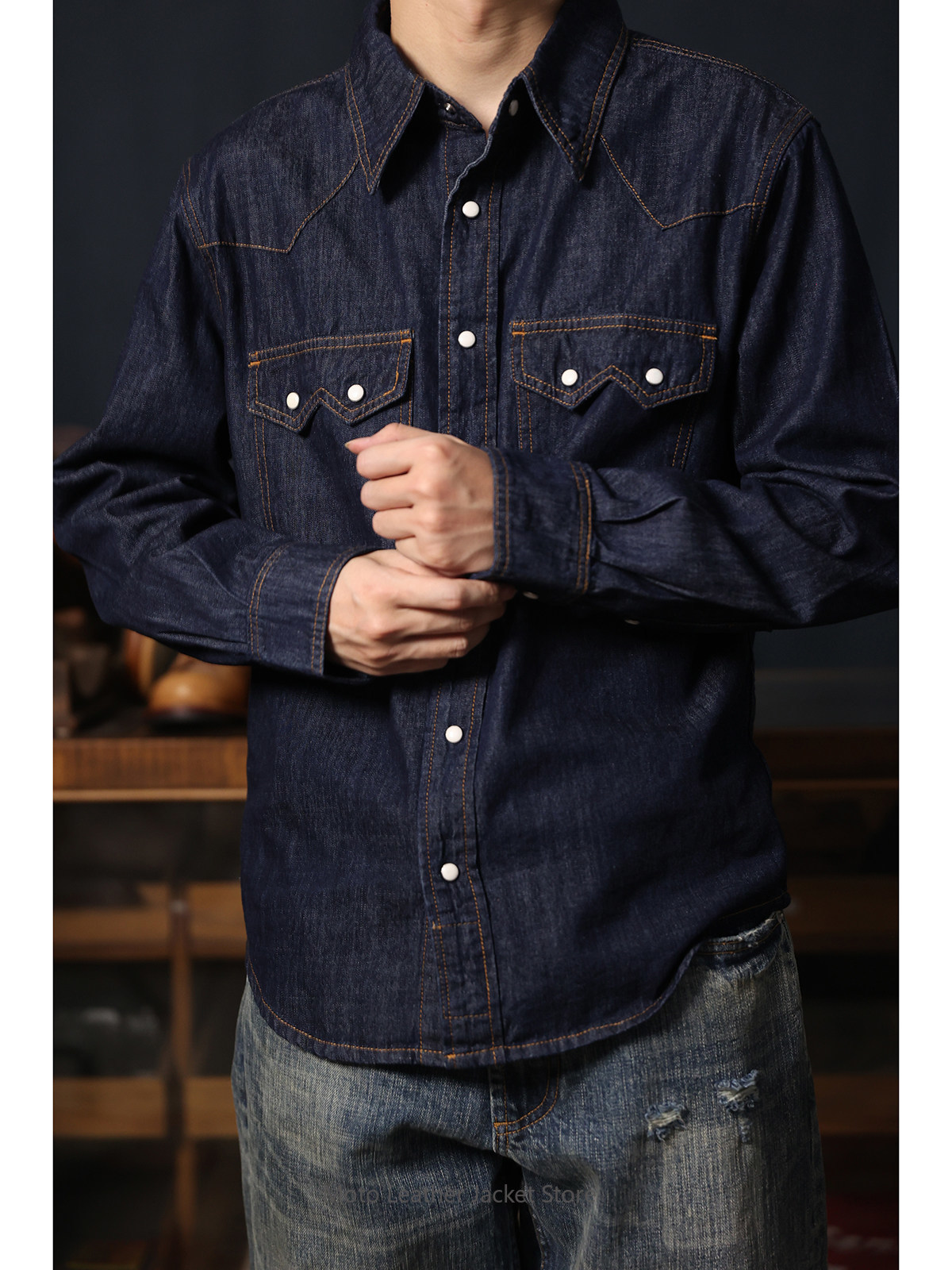 Amerikaans retro western denim - Mens Western Denim Pearl Snap Shirt recensie en prijs